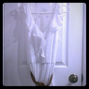 White Lace Belted Dress